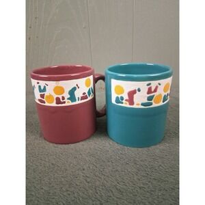 Vintage‎ Pair of Waechtersbach W. Germany Abstract Children Art Coffee Mugs 60s